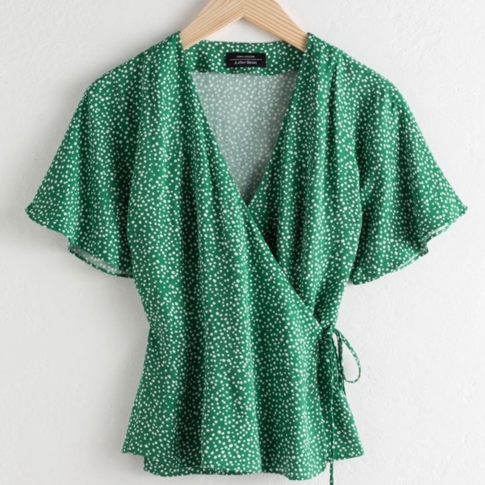 & Other Stories green/white polka dot blouse
